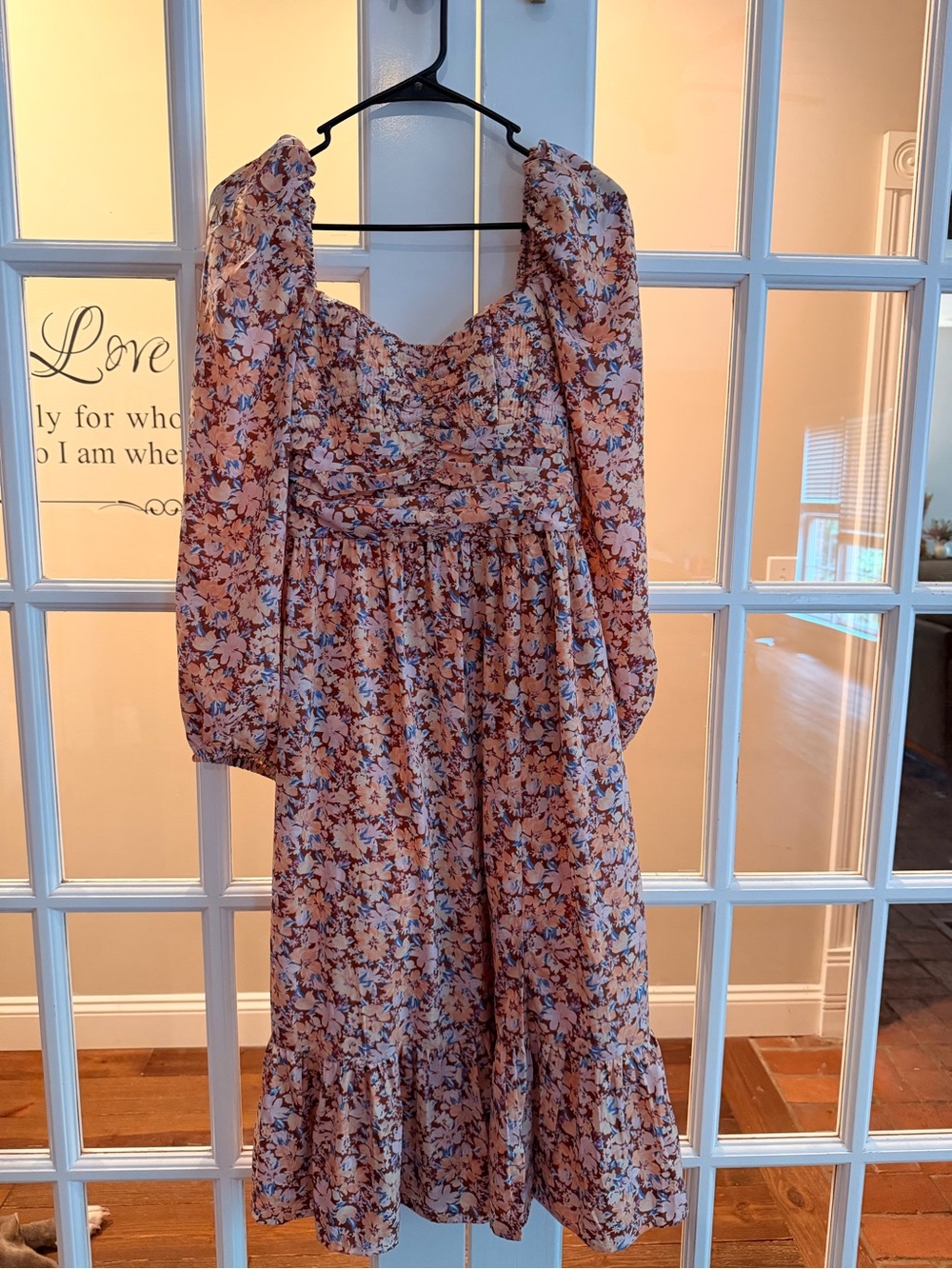 T.J.Maxx Pink Floral Long Sleeve Midi Dress